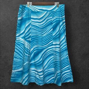 Kasper Maxi Skirt Women Size 16 Blue Print Side‎ Zip Linen Rayon